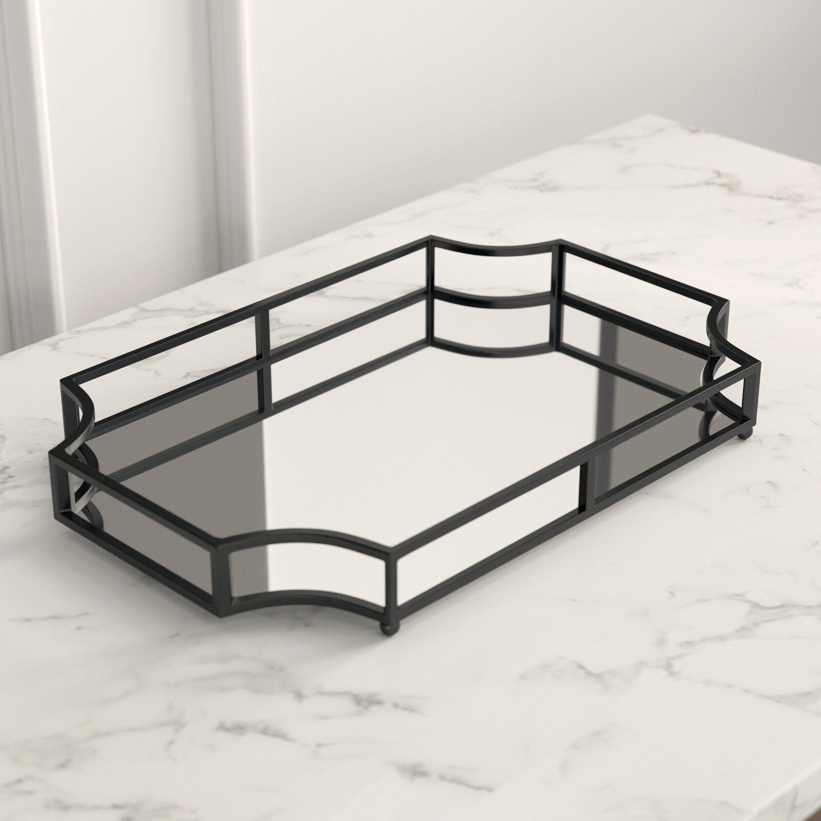 Aayush Metal Mirrored Ornate Scalloped Decorative Vanity Tray thumbnail 4