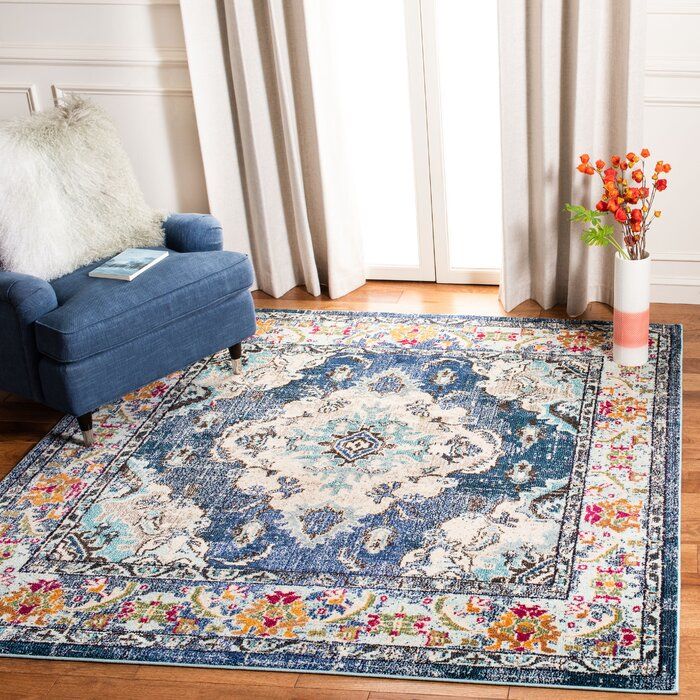 Ponca Oriental Navy Light Blue Area Rug-12'x12' thumbnail 4
