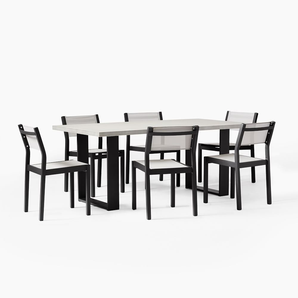 Concrete Outdoor 72" Dining Table & Portside Aluminum Textilene Dining Chair Set thumbnail 2