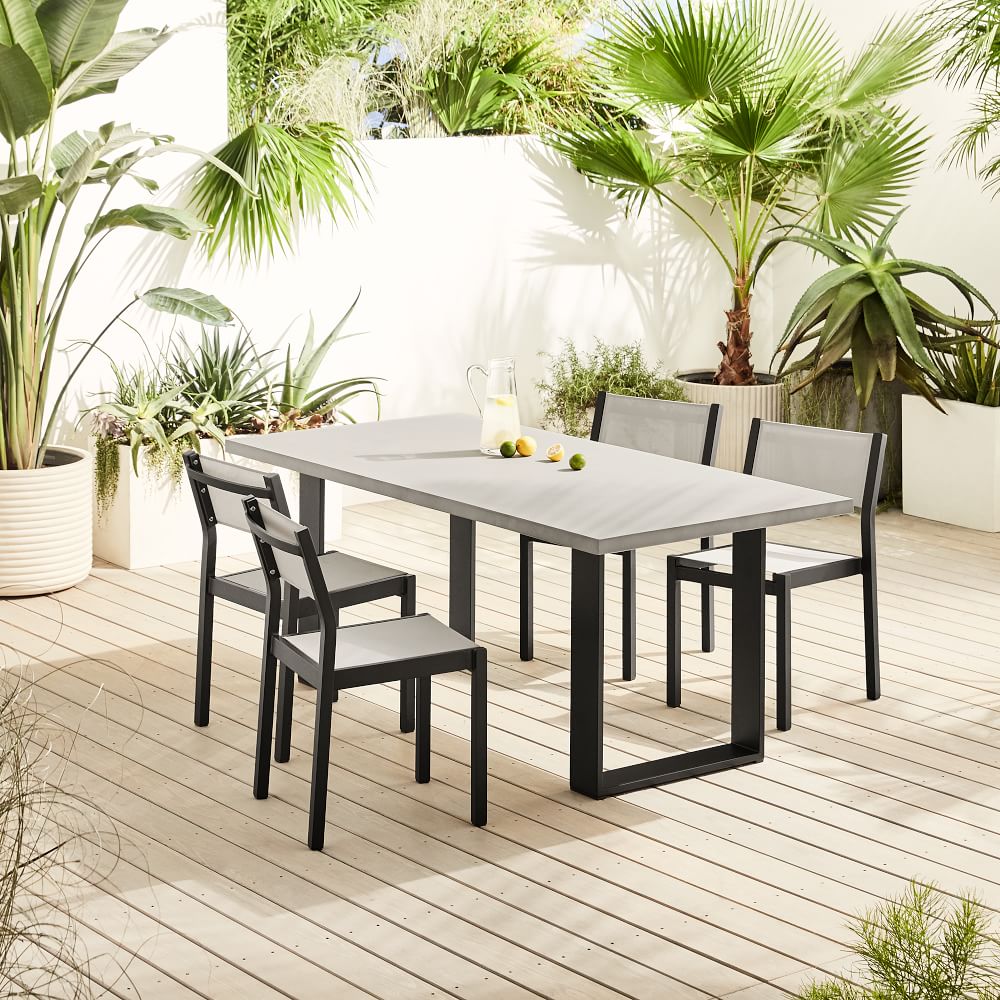 Concrete Outdoor 72" Dining Table & Portside Aluminum Textilene Dining Chair Set thumbnail 4