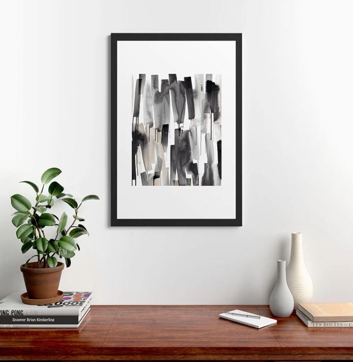 NINOLA DESIGN WATERY STRIPES JAPANDI BLACK FRAMED ART PRINT thumbnail 2