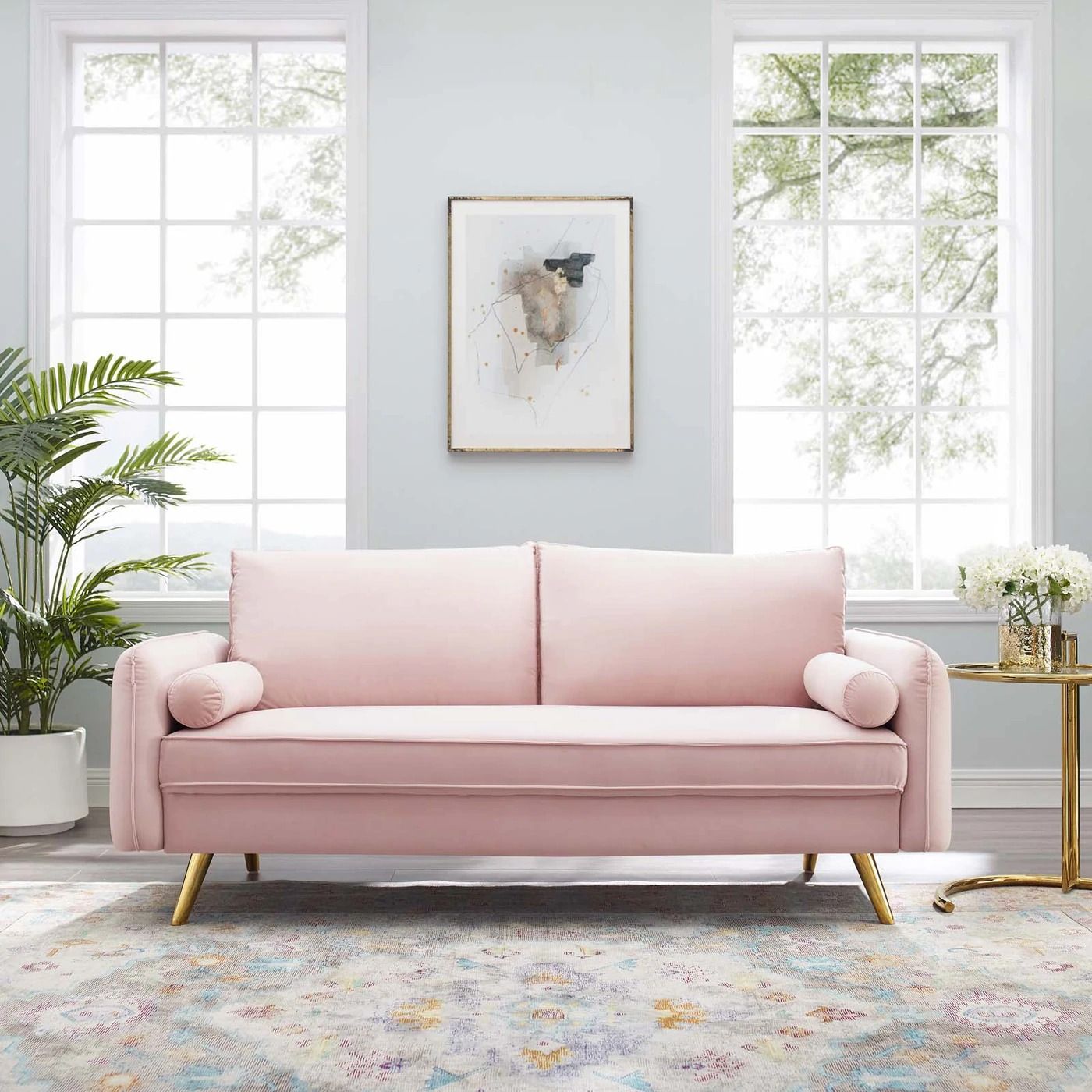 Evie Performance Velvet Sofa - Pink thumbnail 2