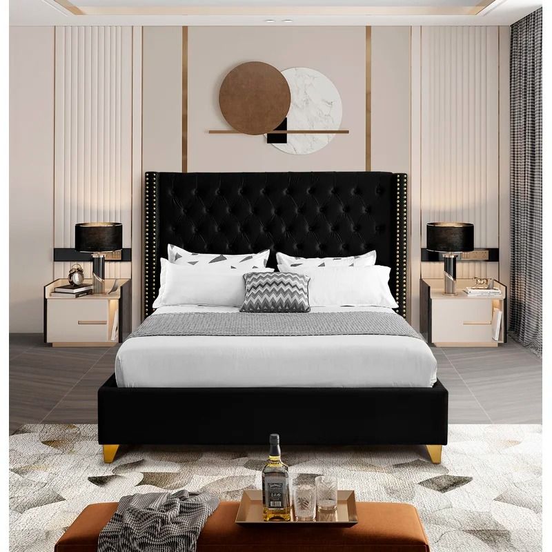 Jennie Solid Wood Tufted Upholstered Low Profile Platform Bed-King thumbnail 2