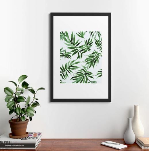 FRAMED ART PRINT WATERCOLOR GREEN LEAF thumbnail 2
