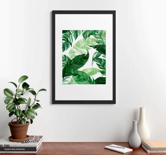FRAMED ART PRINT GREEN LEAF WATERCOLOR PATTERN thumbnail 2
