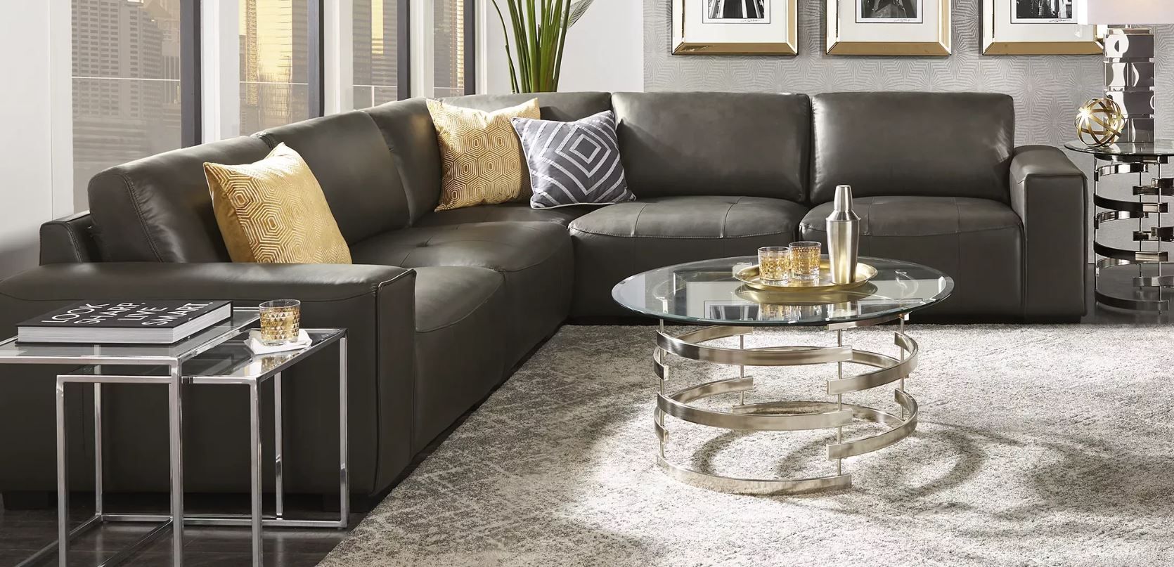 Cassano Dark Gray Leather 5 Pc Sectional thumbnail 2
