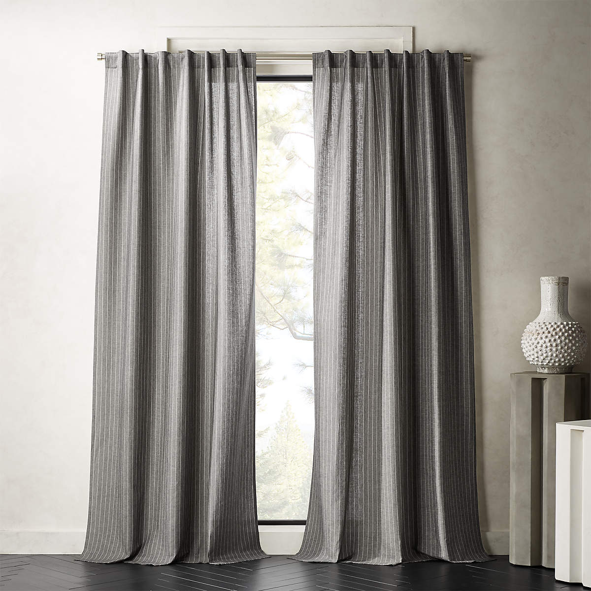 PINSTRIPE GREY WHITE CURTAIN PANEL thumbnail 2