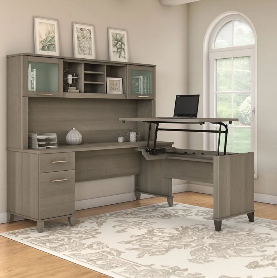 Goin Height Adjustable L Shape Standing Desk with Hutch thumbnail 2