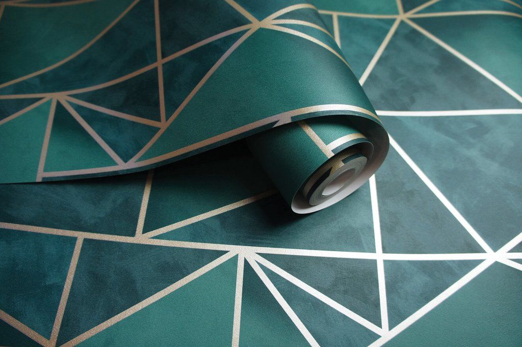 Bohemian Metallic Triangles Wallpaper in Green thumbnail 3
