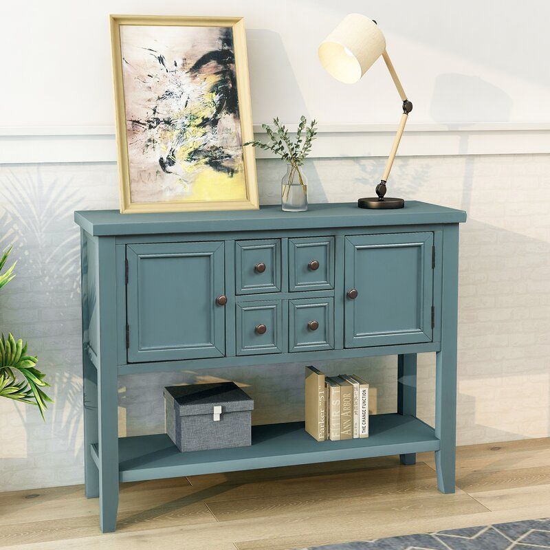 Blue Gray Voight 46 Wide 4 Drawer Acacia Wood Server thumbnail 2