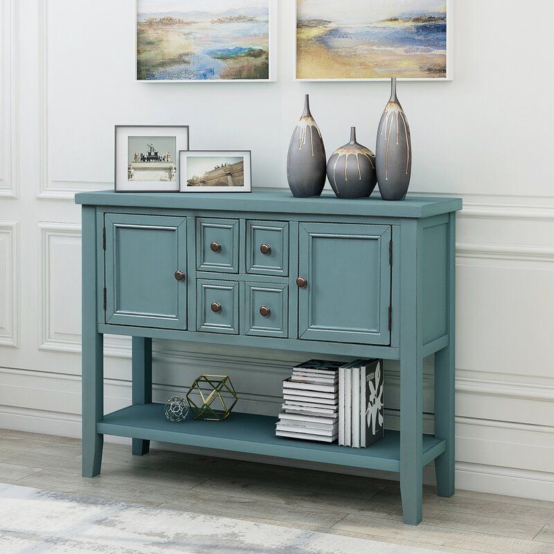 Blue Gray Voight 46 Wide 4 Drawer Acacia Wood Server thumbnail 3