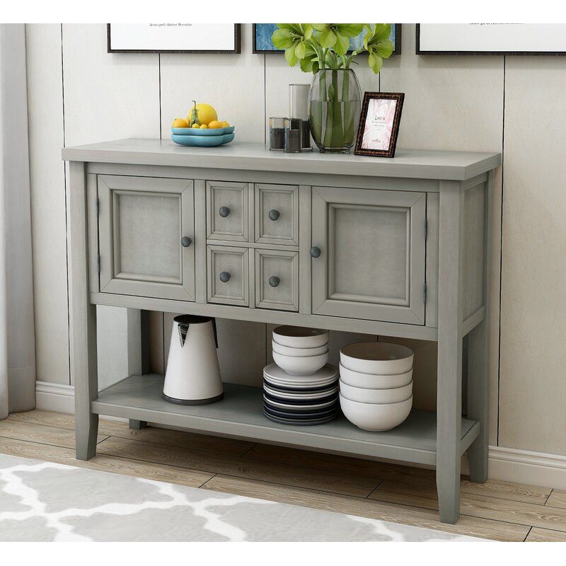 Antique Gray Voight 46 Wide 4 Drawer Acacia Wood Servera thumbnail 2