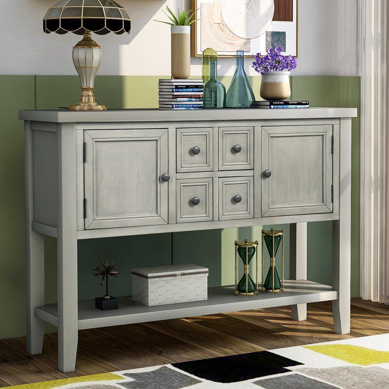 Antique Gray Voight 46 Wide 4 Drawer Acacia Wood Servera thumbnail 3