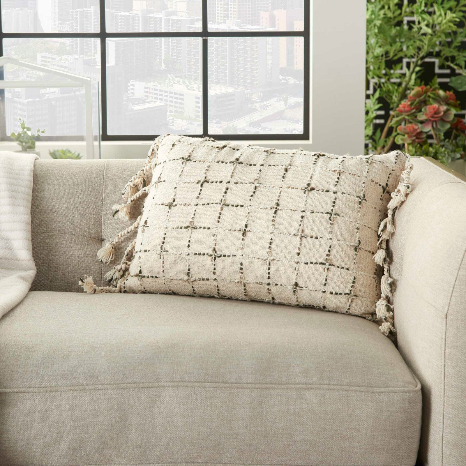 Gravitt Geometric Cotton Lumbar Pillow With Insert-20"x14" thumbnail 2