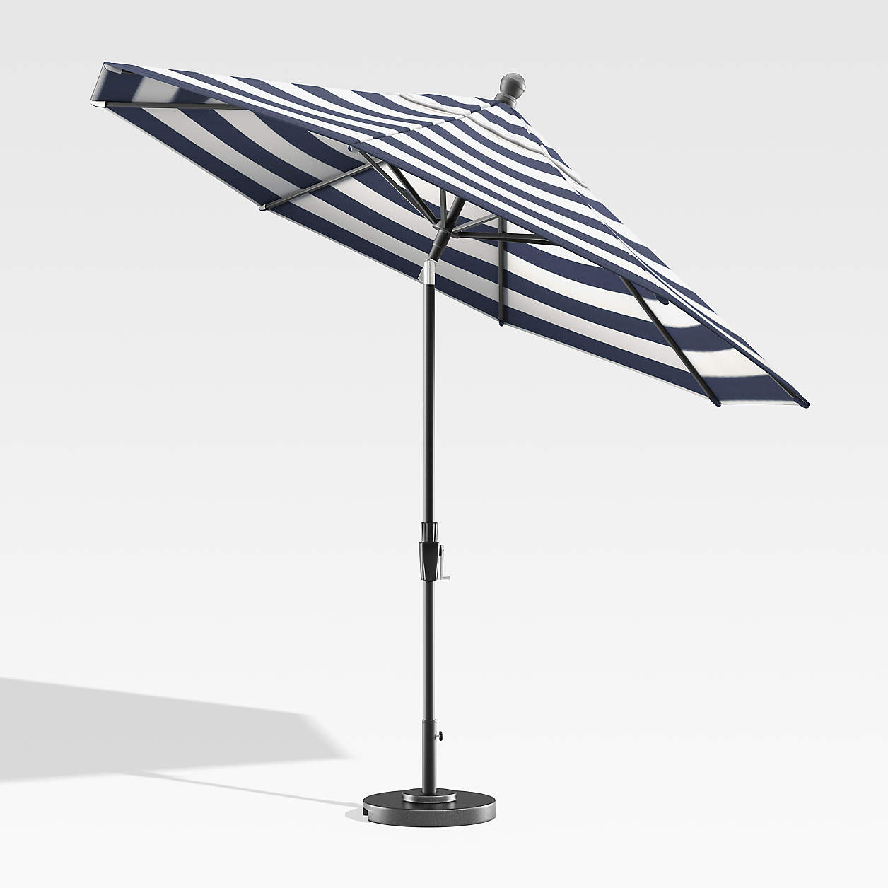 Round Sunbrella Cabana Stripe Navy Patio Umbrella with Tilt Black Frame thumbnail 2