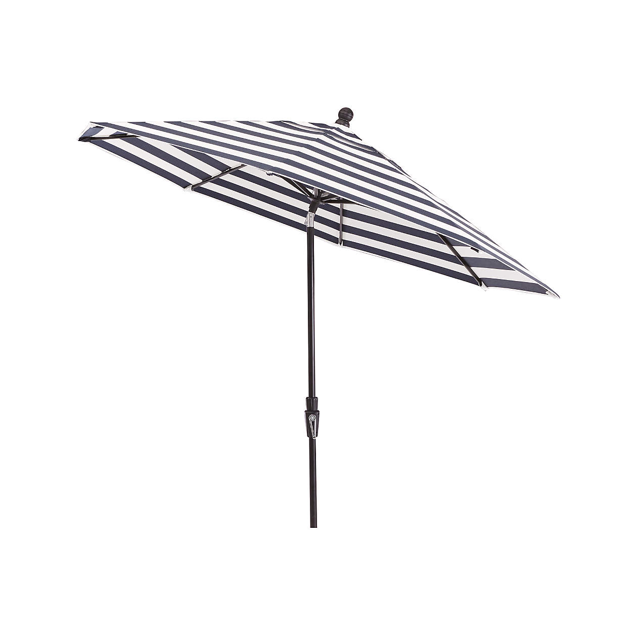Round Sunbrella Cabana Stripe Navy Patio Umbrella with Tilt Black Frame thumbnail 3
