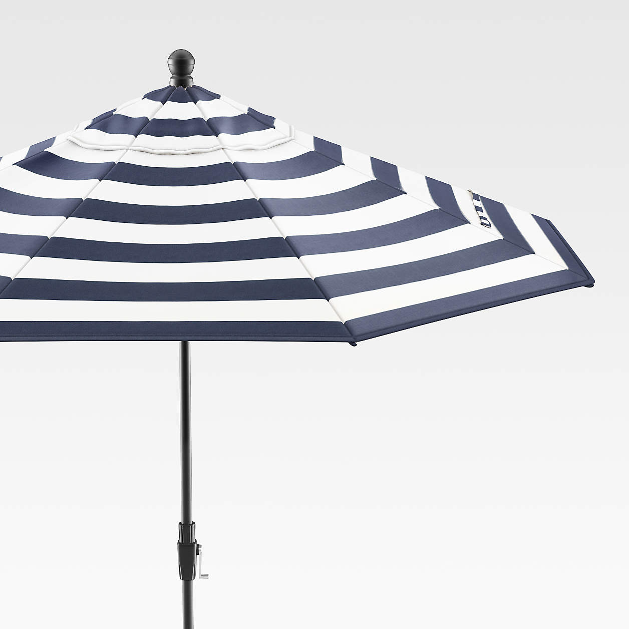 Round Sunbrella Cabana Stripe Navy Patio Umbrella with Tilt Black Frame thumbnail 5