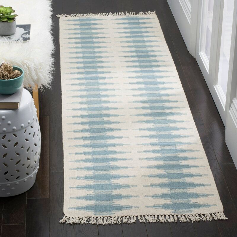 Kilim Geometric Handmade Flatweave Wool BlueIvory Area Rug thumbnail 2
