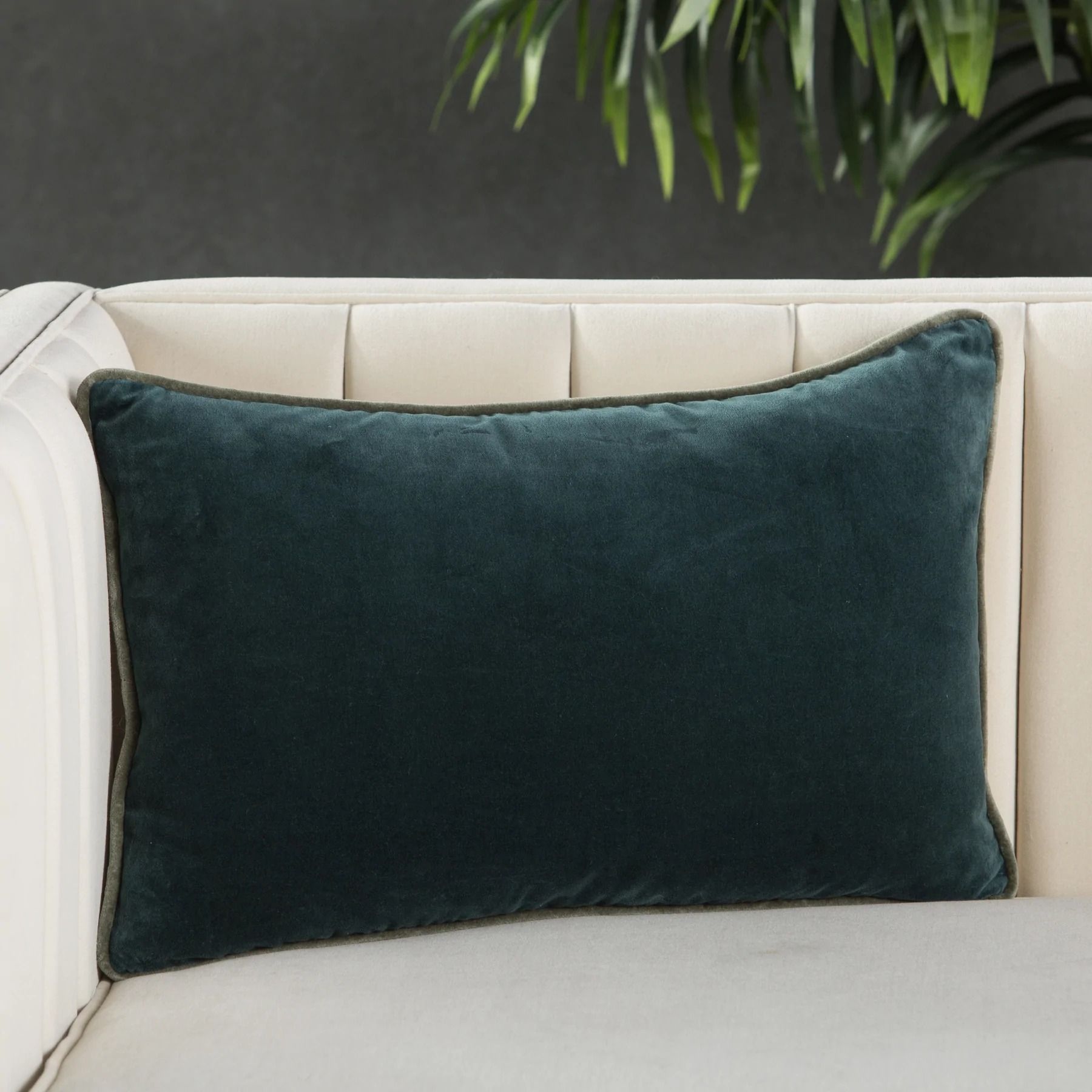 Lyla Solid Teal Grey Pillow With Insert-21"x13" thumbnail 5