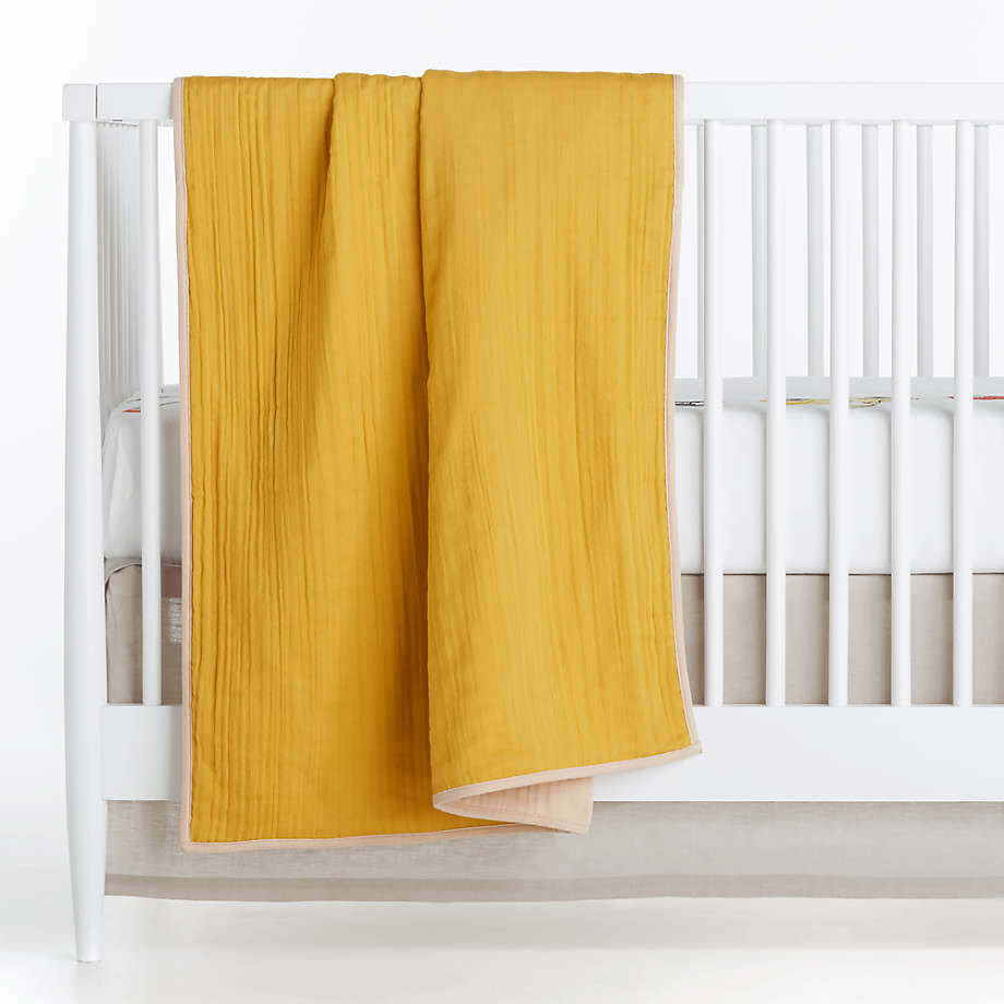 Yellow Organic Cotton Gauze Reversible Crib Blanket thumbnail 2