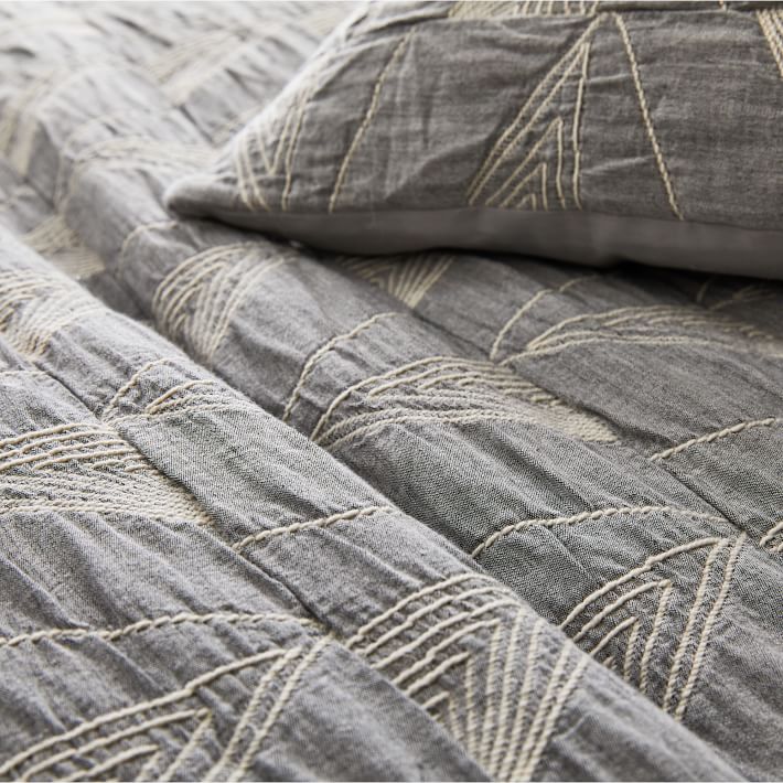 Textural Cotton Linework Duvet - King/Cal. King - Pearl Gray thumbnail 3