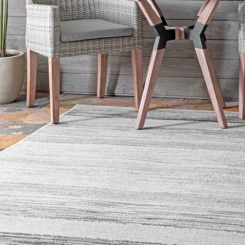 Machiasport Striped Gray Indoor Outdoor Area Rug-6'.7"x9' thumbnail 3