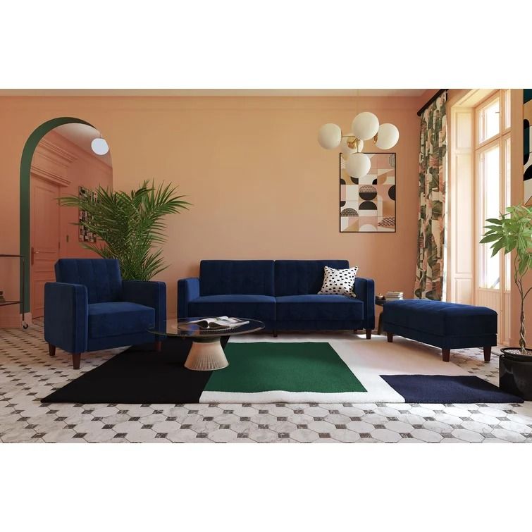 Imani Velvet Wide Square Arm Convertible Sofa thumbnail 2
