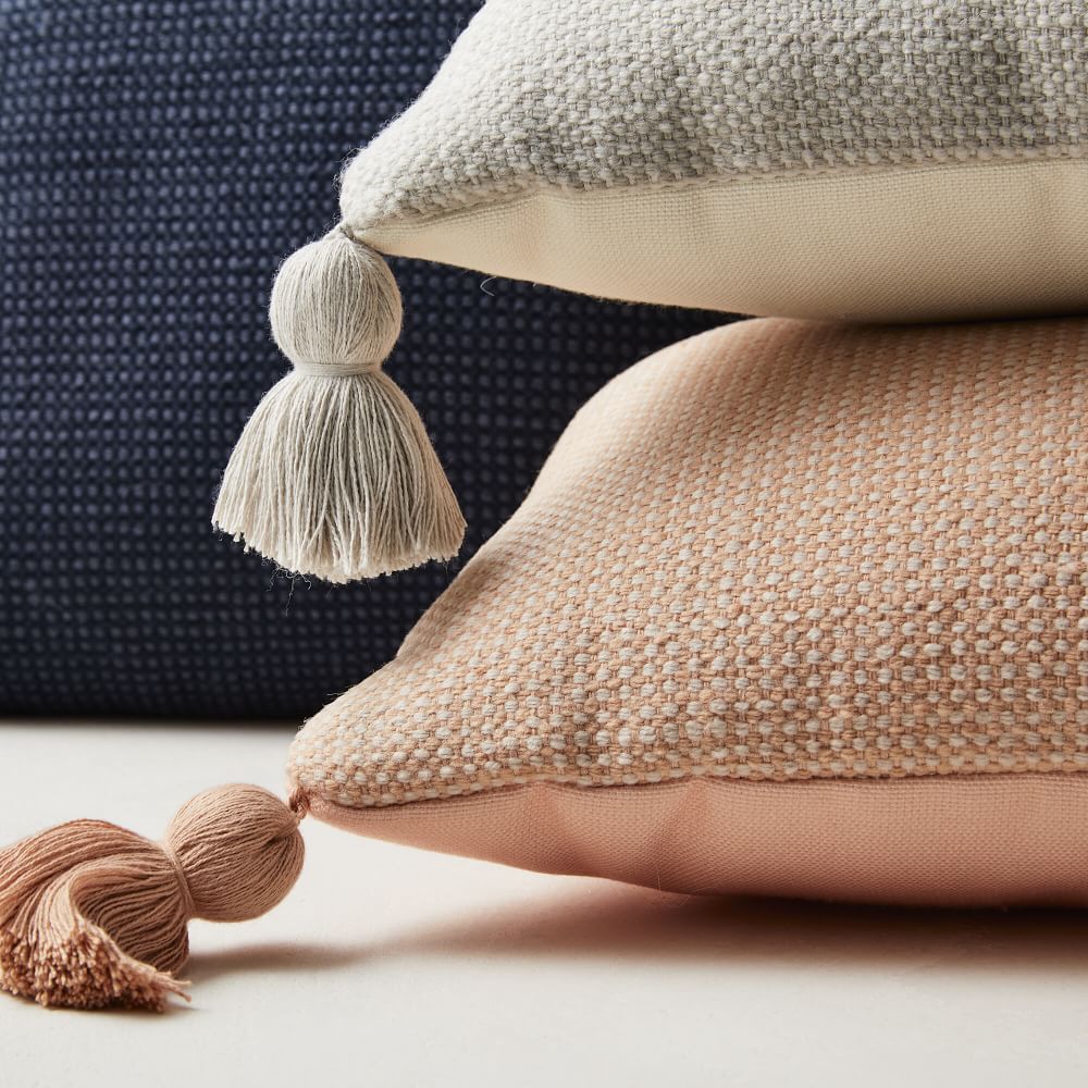 Textured Solid Tassel Indoor or Outdoor Pillow With Insert-21"x12" thumbnail 3
