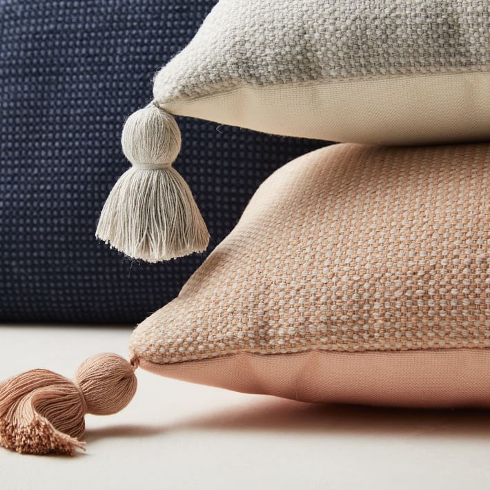 Outdoor Textured Solid Tassel Pillow With Insert-20"x20" thumbnail 2