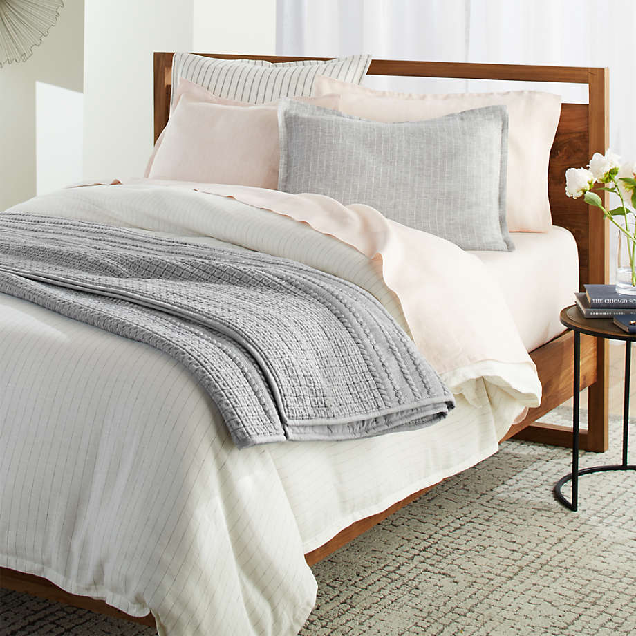 Pure Linen Pinstripe Warm White Full Queen Duvet Cover thumbnail 2