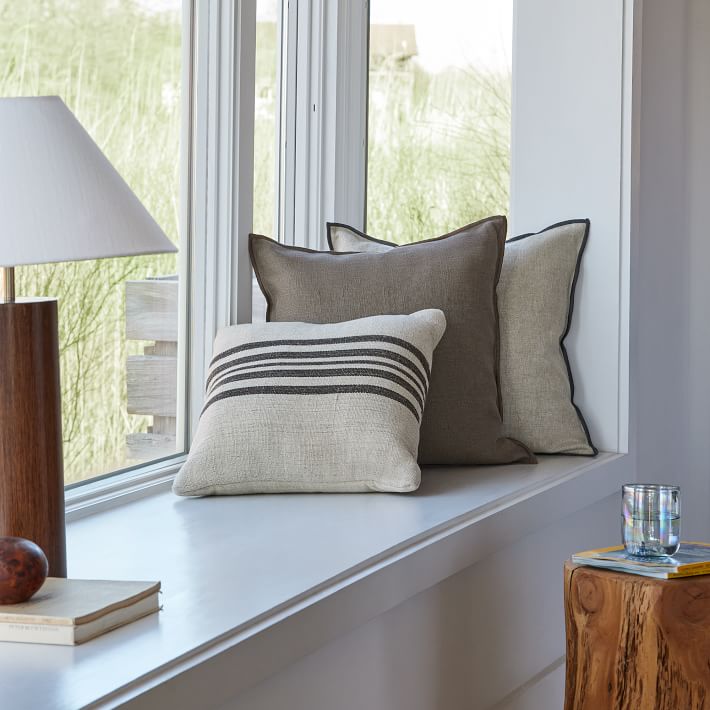 Natural Center Stripe Indoor Outdoor Pillow With Insert-18"x18" thumbnail 2