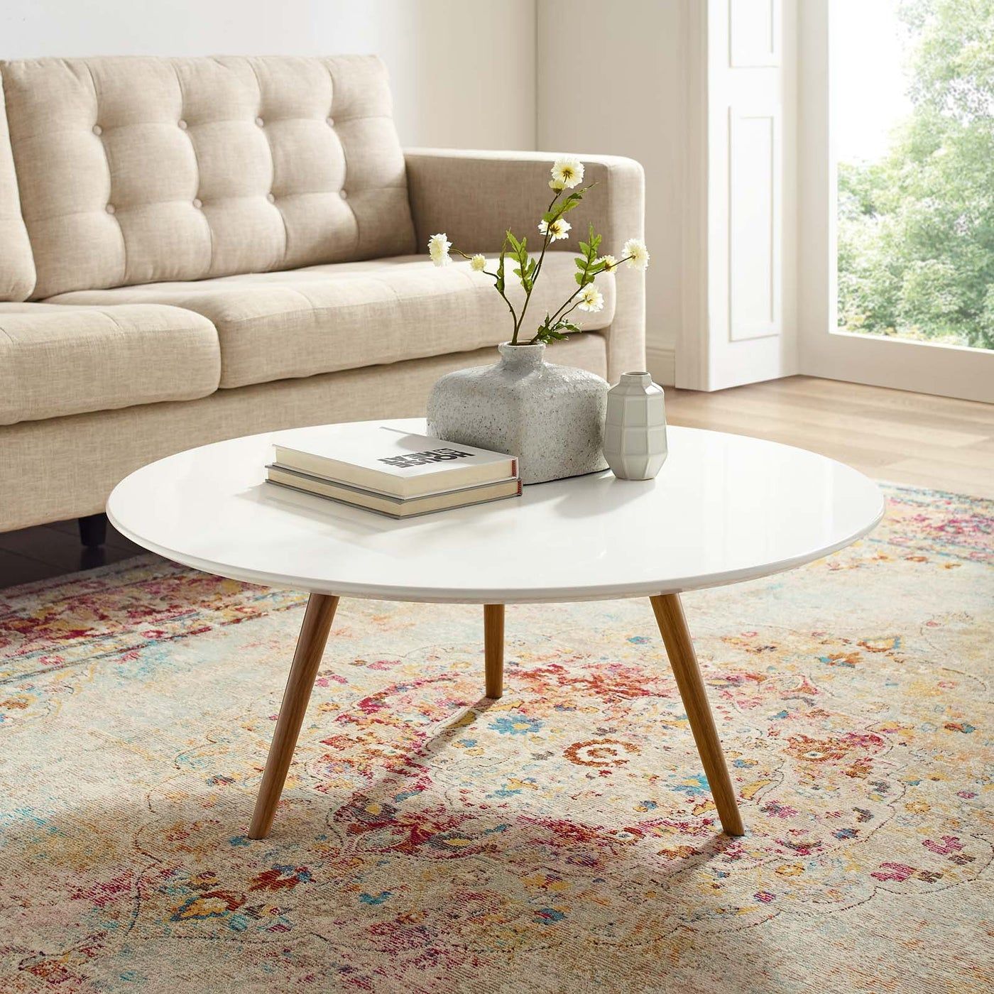 Pila 36" Round Wood Top Coffee Table thumbnail 3