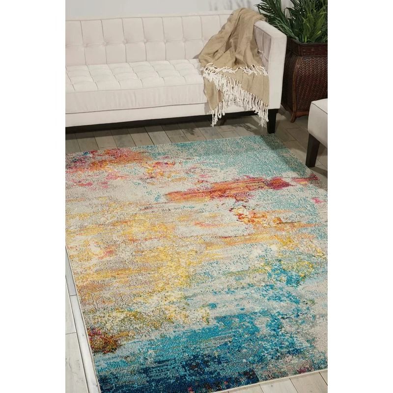Talmo Abstract BlueYellowIvory Area Rug-6'.7"x9'.7" thumbnail 2