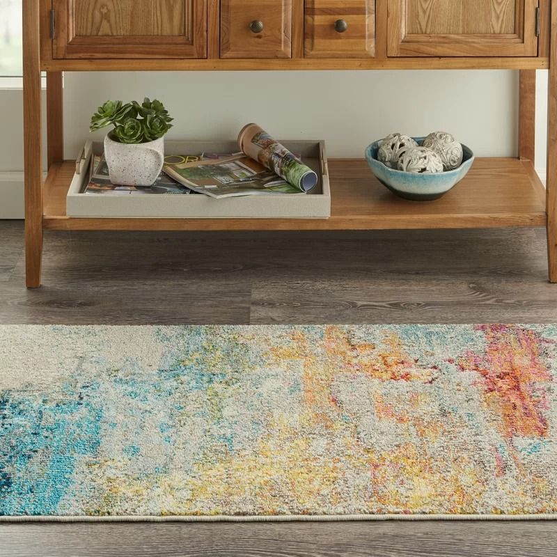 Talmo Abstract BlueYellowIvory Area Rug-6'.7"x9'.7" thumbnail 3