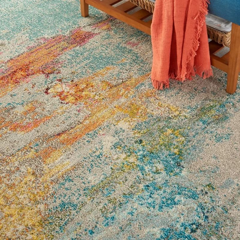 Talmo Abstract BlueYellowIvory Area Rug-6'.7"x9'.7" thumbnail 4