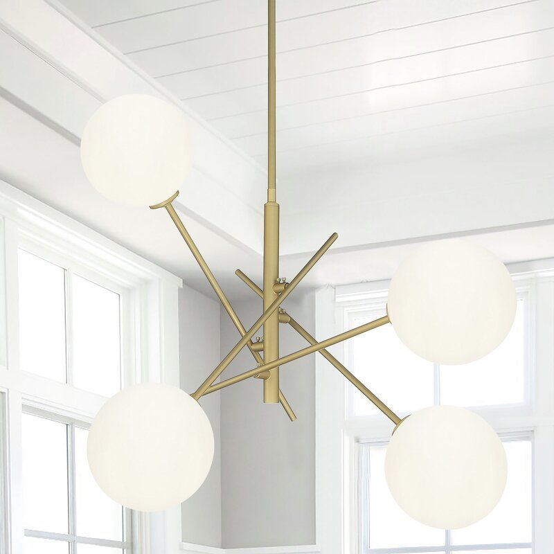 Light Sputnik Modern Linear Chandelier with Hand Blown Glass Ac thumbnail 6