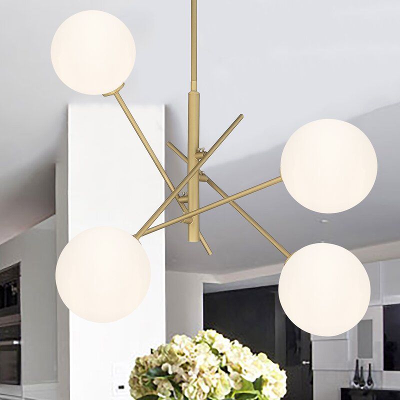 Light Sputnik Modern Linear Chandelier with Hand Blown Glass Ac thumbnail 7