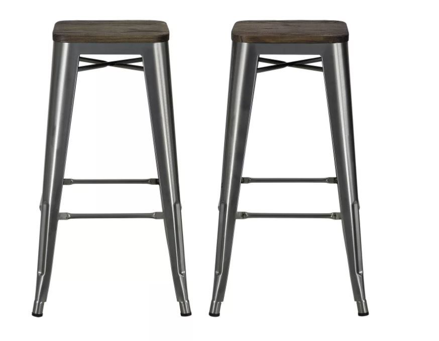 Fusion Metal Backless Barstools with Wood Seat Gun Metal  thumbnail 2