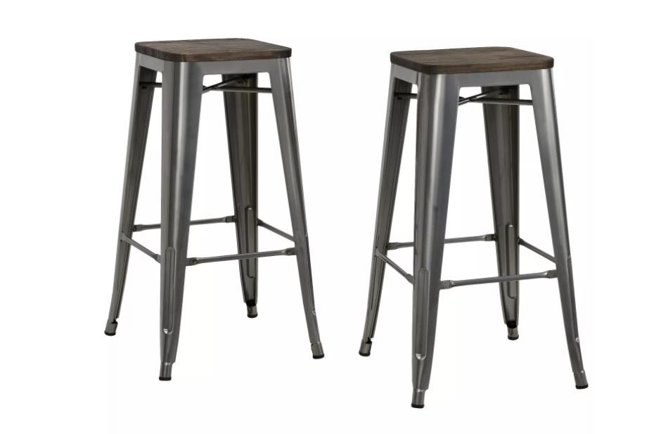 Fusion Metal Backless Barstools with Wood Seat Gun Metal  thumbnail 3