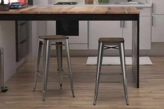 Fusion Metal Backless Barstools with Wood Seat Gun Metal  thumbnail 4