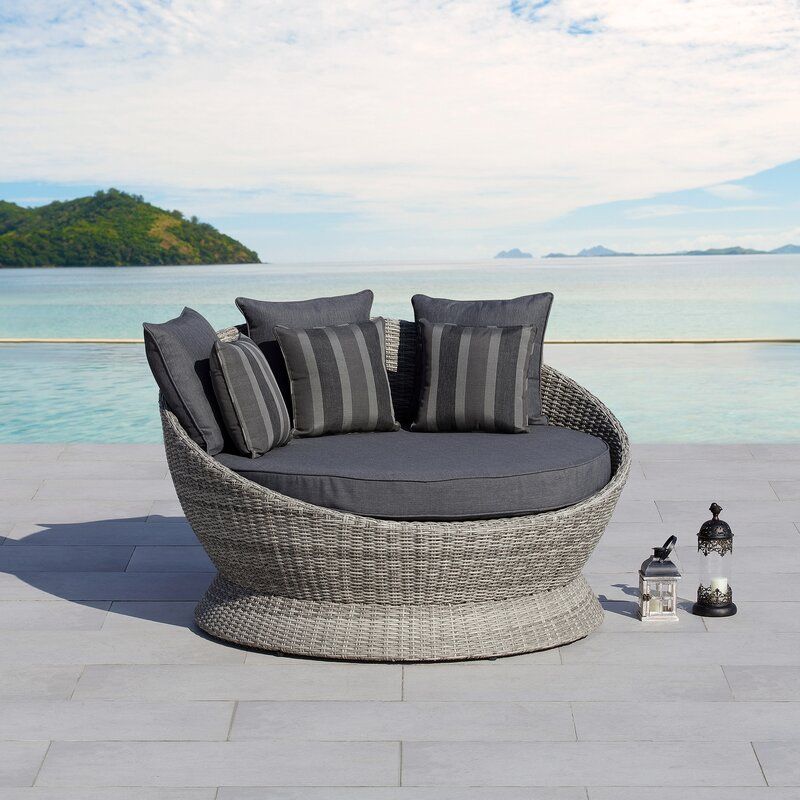 Alejandre Wide Outdoor Wicker Patio Daybed with Cushions thumbnail 2