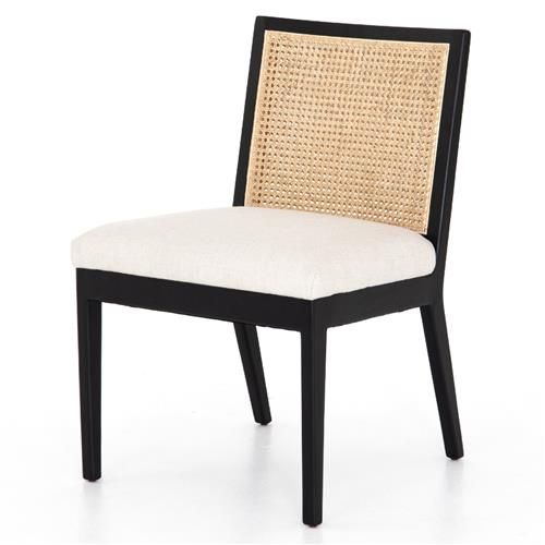 Tony Modern White Performance Upholstered Seat Black Cane Dining Chair thumbnail 2