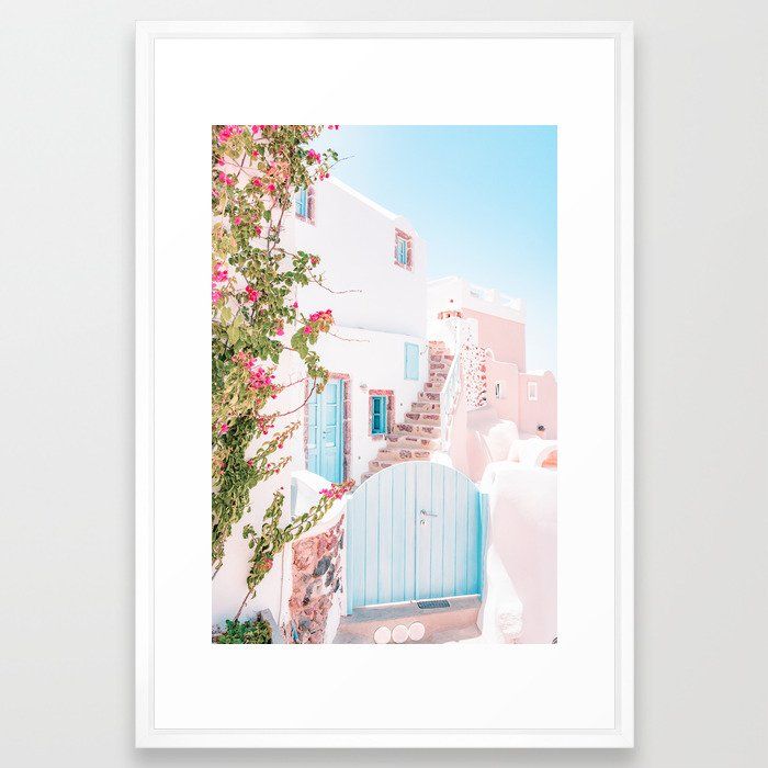 Santorini Greece Mamma Mia Pink House Framed Art Print thumbnail 2