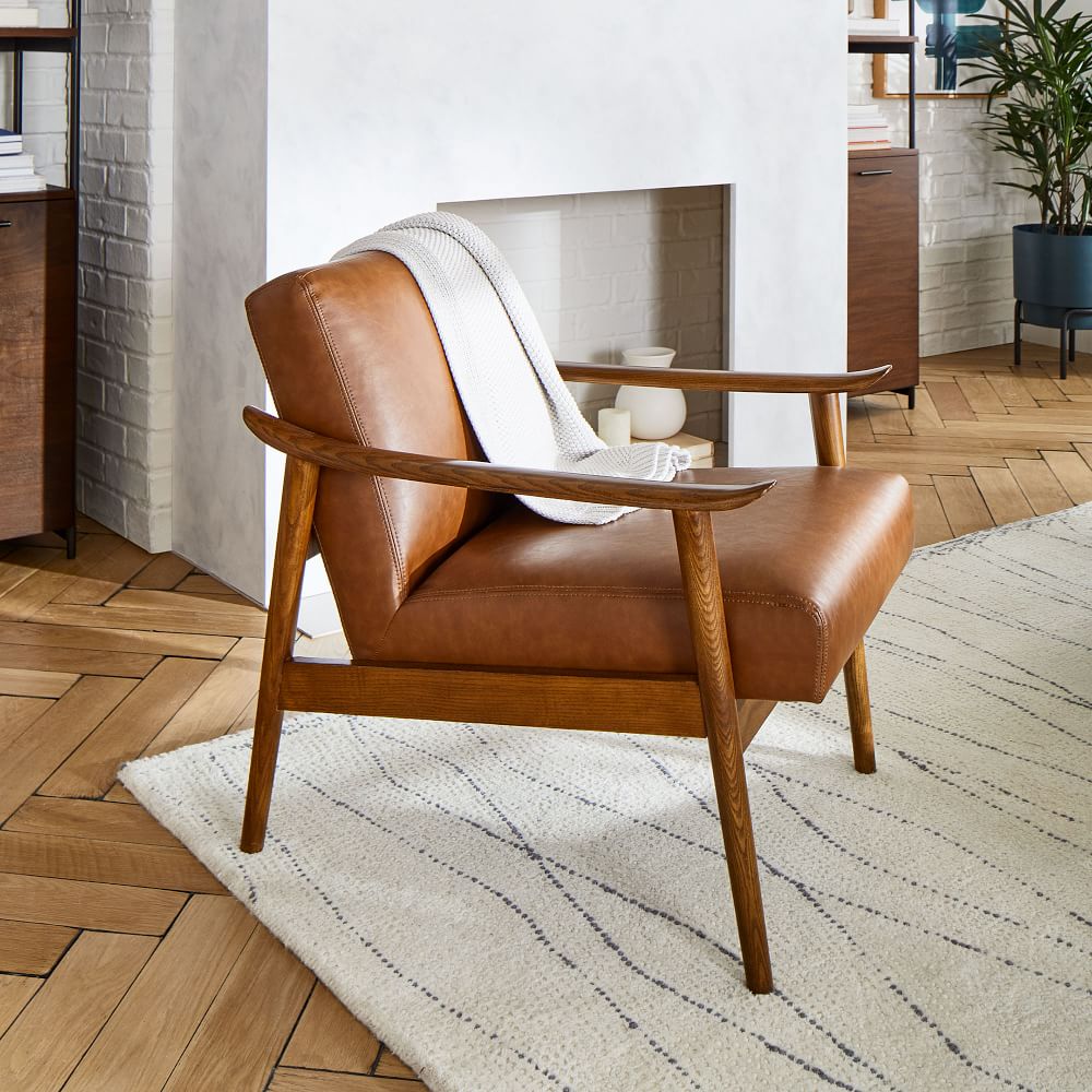Mid Century Leather Show Wood Chair thumbnail 3