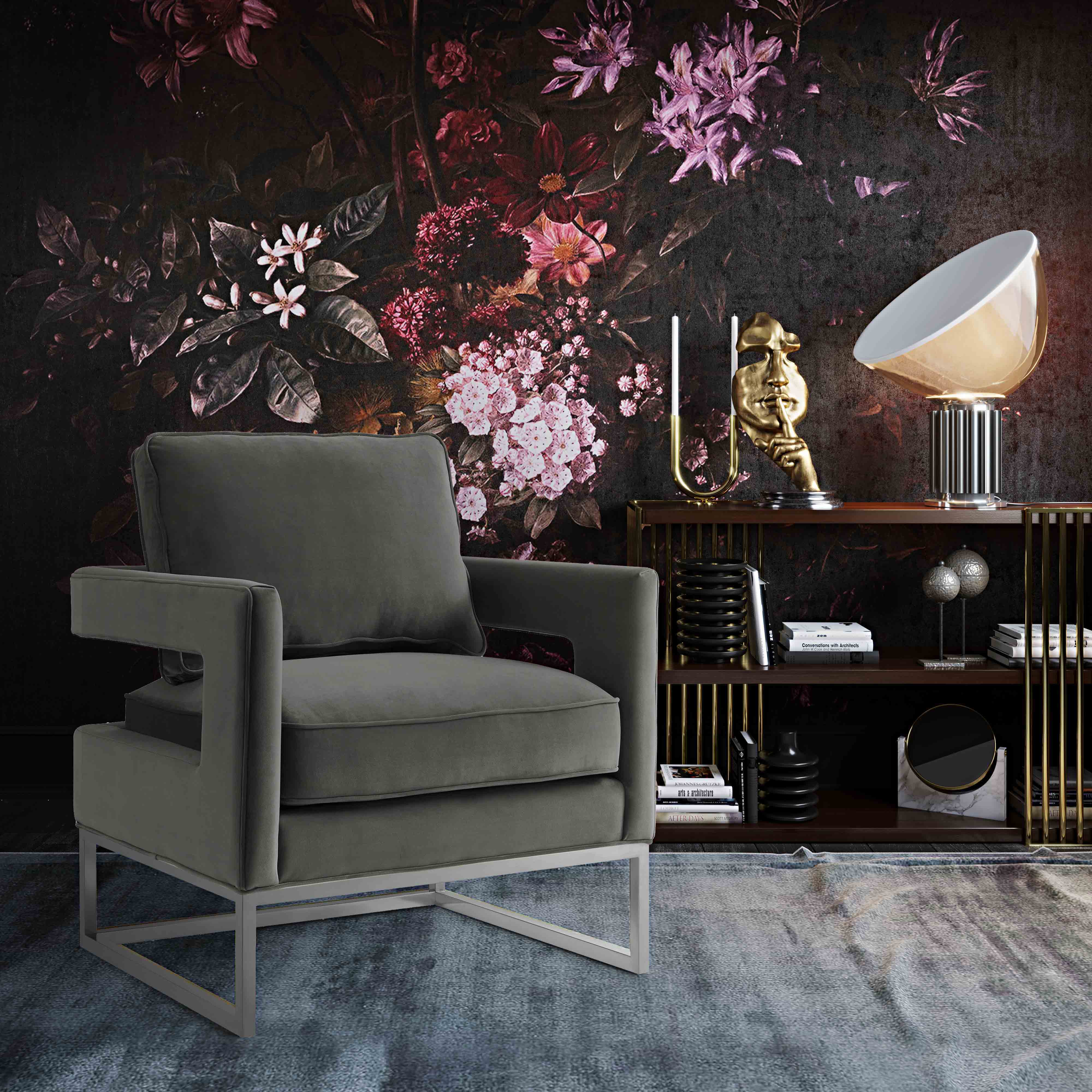Asher Grey Velvet Chair thumbnail 4
