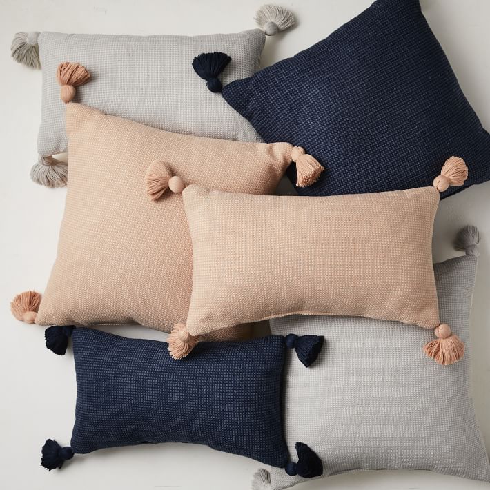Textured Solid Tassel Indoor Outdoor Pillow With Insert-20"x20" thumbnail 2