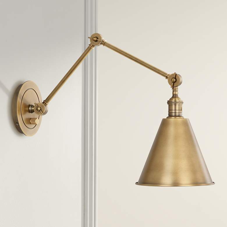 Robert Abbey Alloy Warm Brass Plug In Swing Arm Wall Lamp thumbnail 2