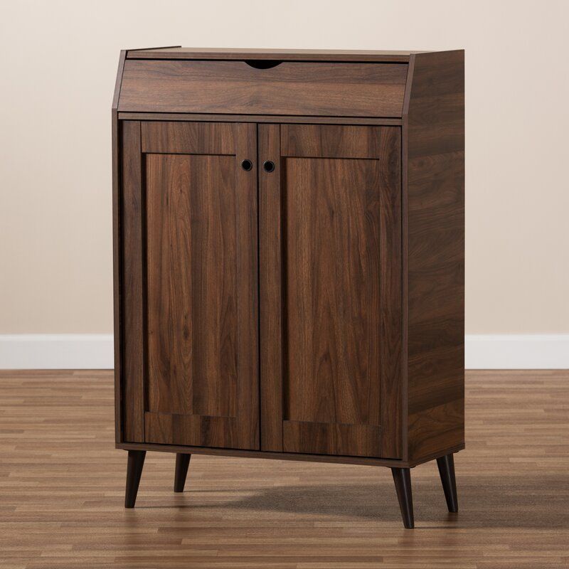 2 Door Wood Entryway 10 Pair Shoe Storage Cabinet thumbnail 2