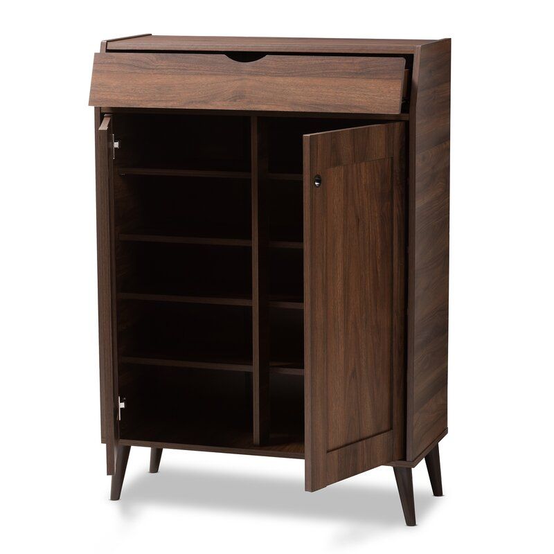 2 Door Wood Entryway 10 Pair Shoe Storage Cabinet thumbnail 3