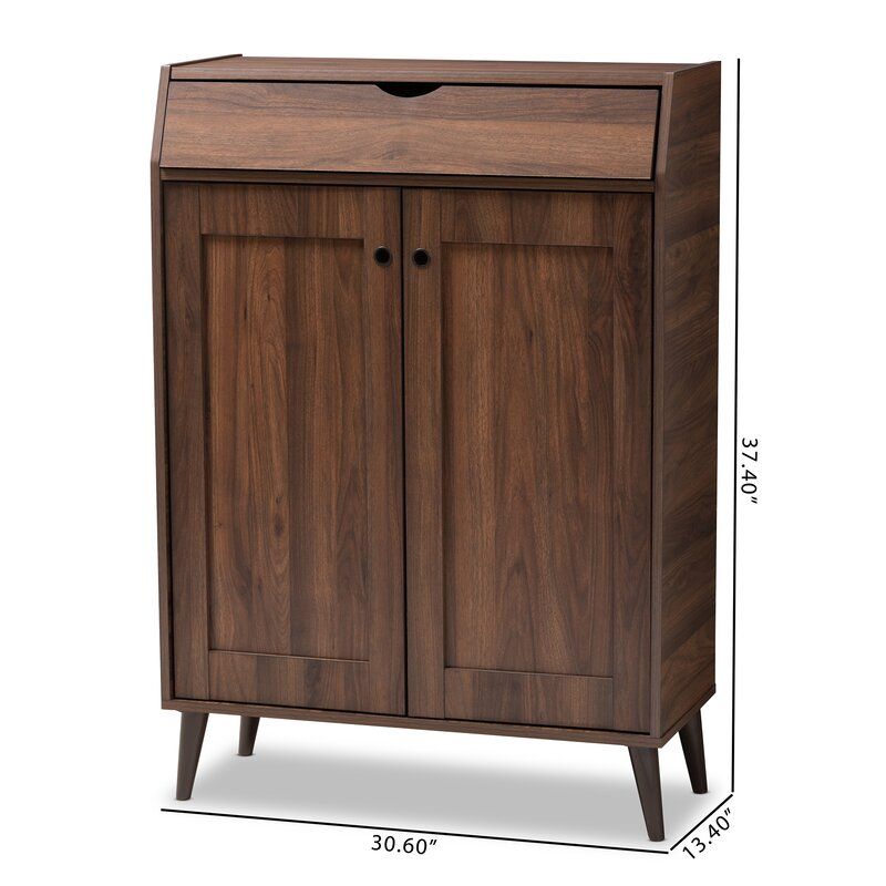 2 Door Wood Entryway 10 Pair Shoe Storage Cabinet thumbnail 5